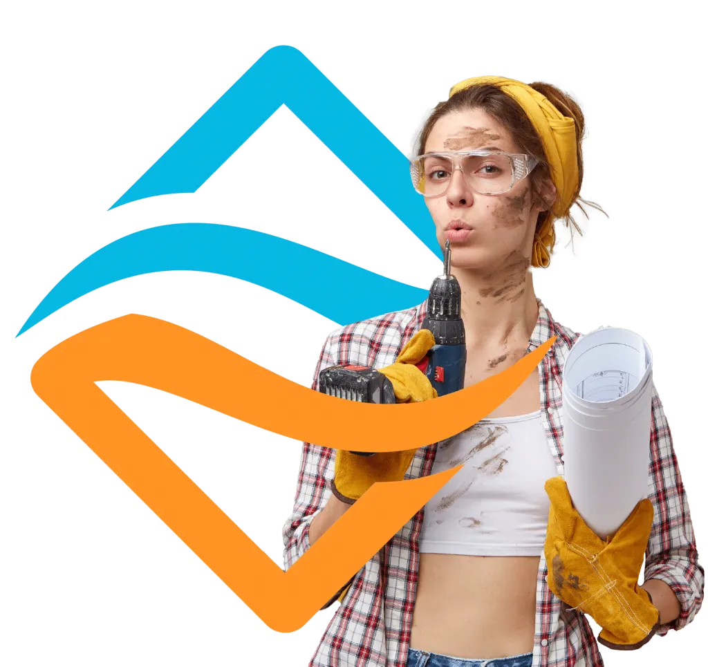 Personne avec perceuse et plan, visage sali, illustrant le bricolage DIY Techni-Self