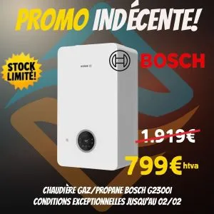 Promo indécente sur chaudière gaz ou propane Bosch G2300i à prix cassé – stock limité